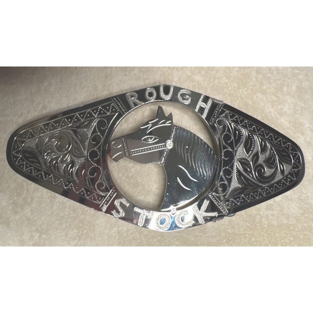 Silver Tone Engraved 3x7" Diamond Shape Horse Cutout Buckle Western Cow Boy Girl
